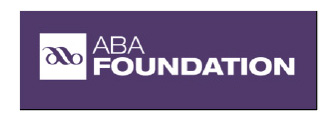 white ABA foundation letters on a purple background