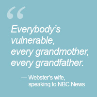 The phrase "Everybody's vulnerable, every grandmother, every grandfather" on a light blue background.