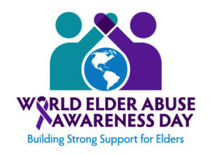 World Elder Abuse Awareness Day - two figures joining hands above an image of the earth