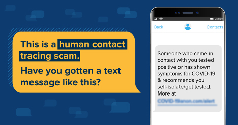 Human contact tracing scam text message