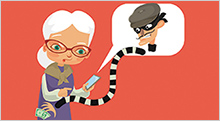Cartoon of thief stealing money from an elderly woman