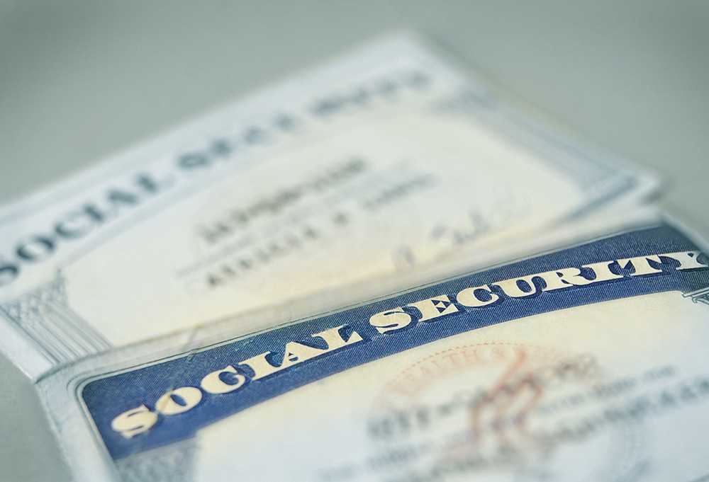 Closeup of US Social Security cards