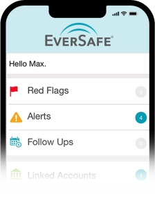 Cell phone displaying EverSafe app showing alerts