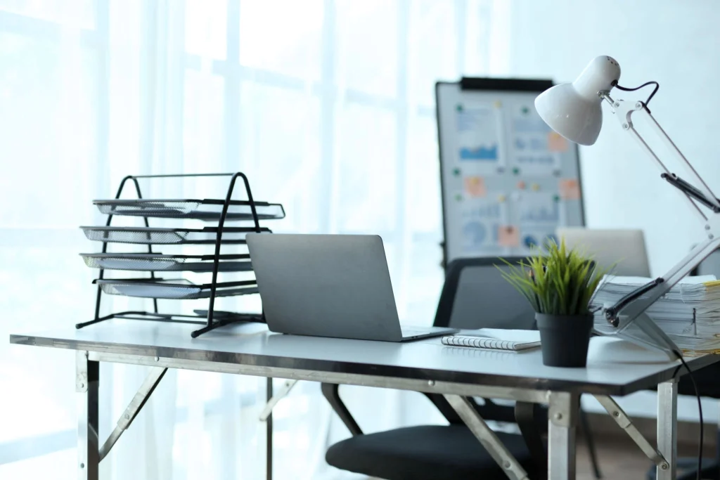 Desk with laptop
