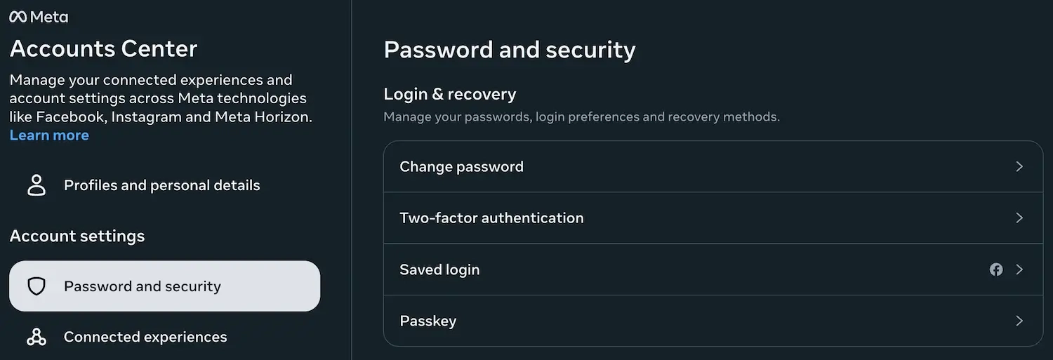 Meta facebook password security
