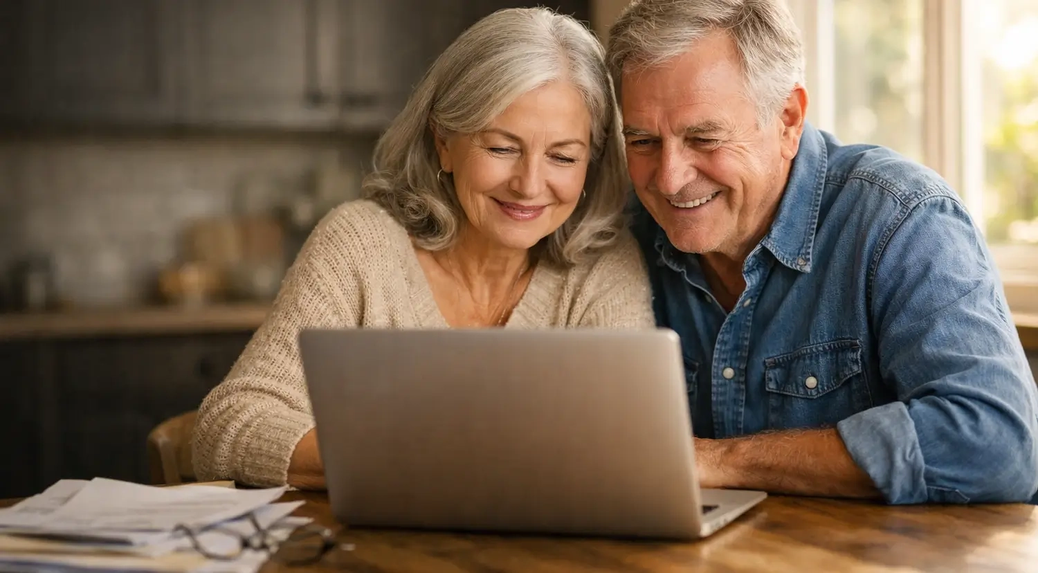 Senior couple viewing credit bureau site