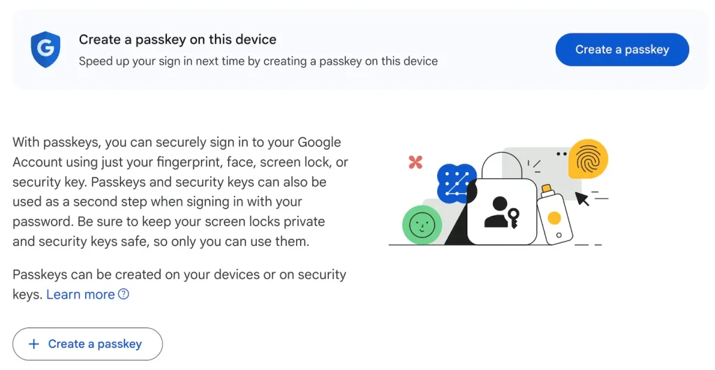Create a passkey for Gmail