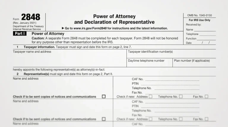 Top of federal IRS form 2848