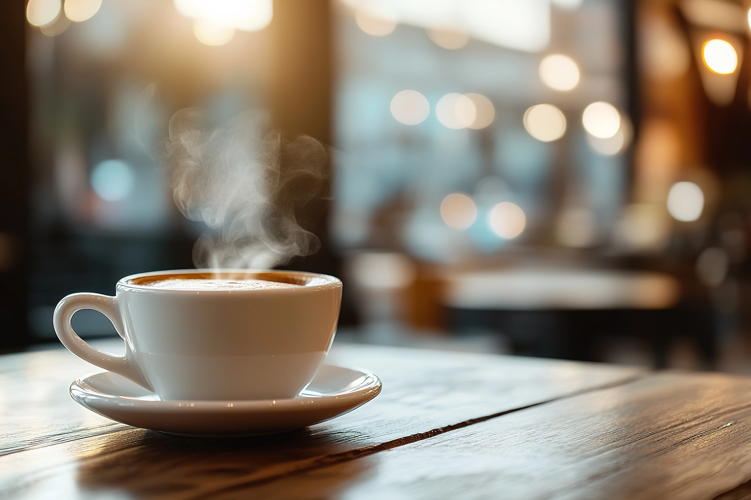 Cup of coffee on a wooden table