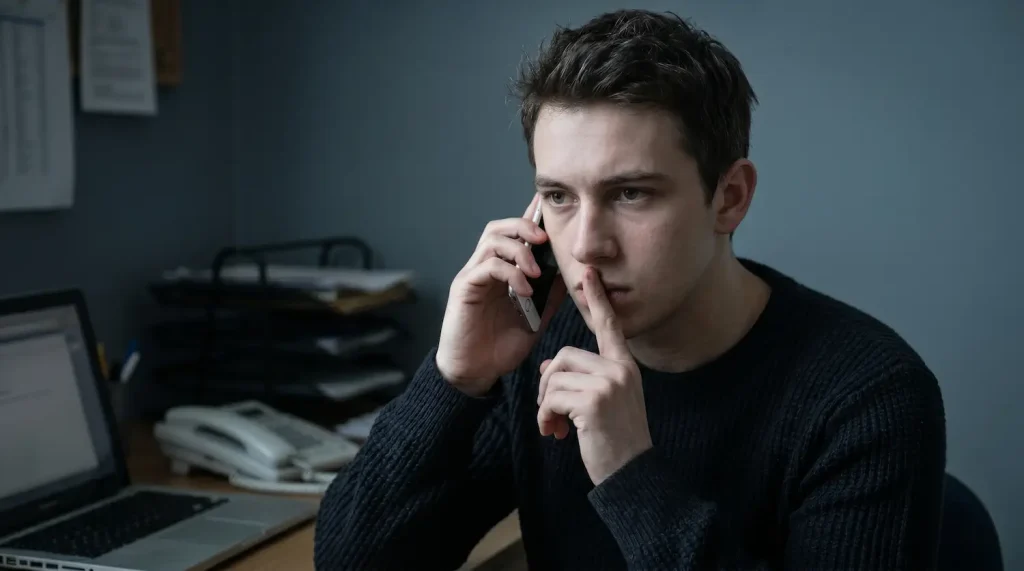 Teenage shushing family member on the phone